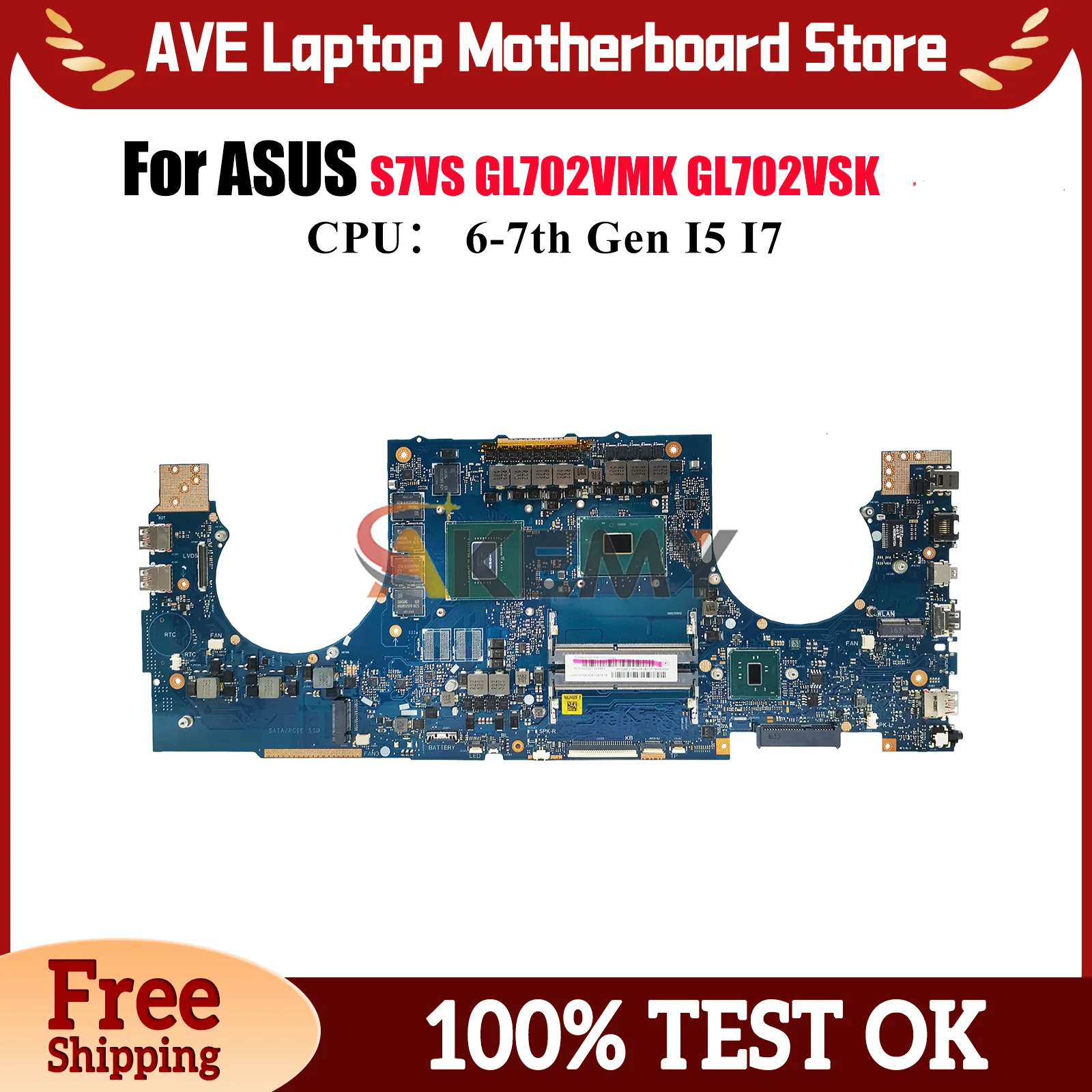 

GL702VS Laptop Motherboard For ASUS ROG Strix GL702VMK S7VS GL702VSK GL702VI GL702V Mainboard With I5 I7 CPU 100% tests OK stk