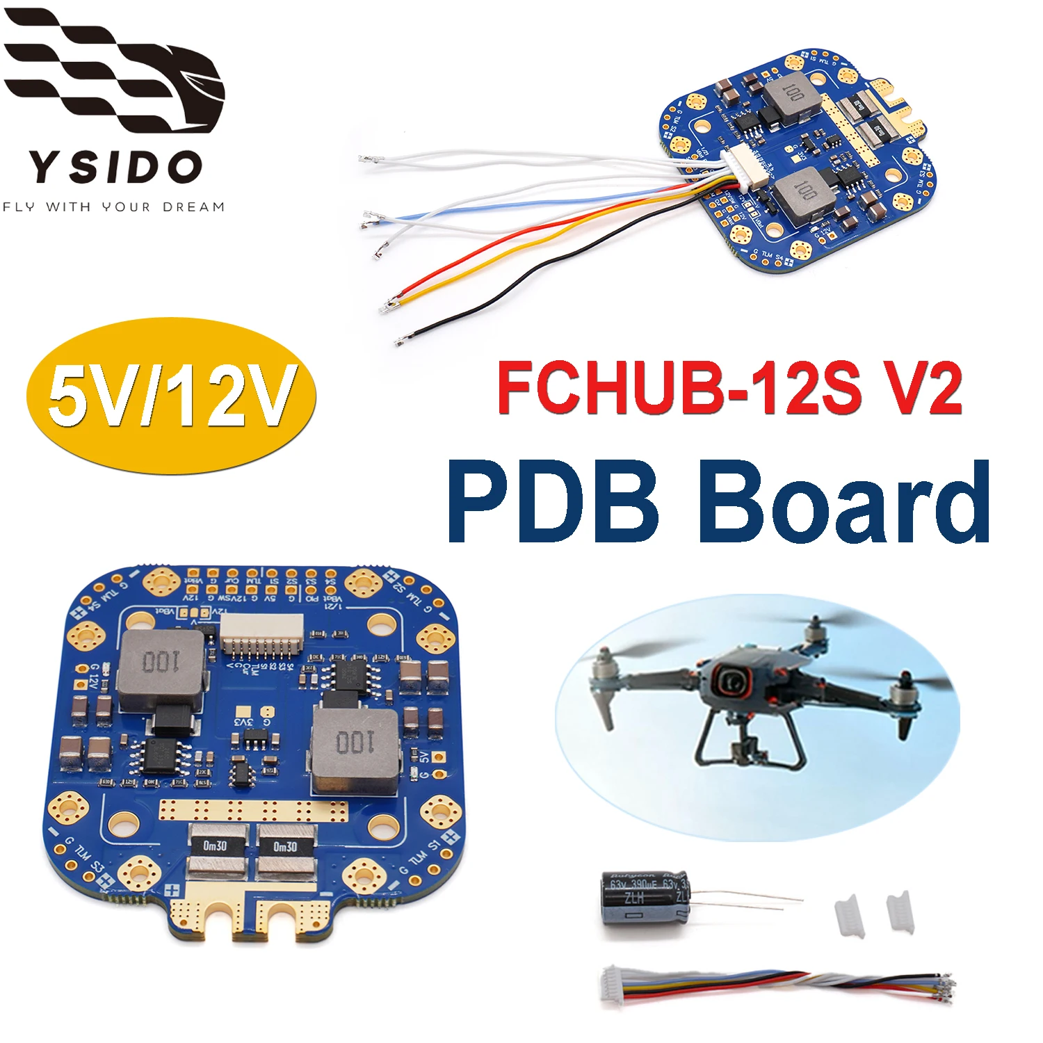 MATEKSYS PDB FCHUB-12S V2 Board 5V/12V Output w/ Current Sensor 3-12S 30.5*30.5mm for RC Multirotor X-Class FPV Cinelifter Drone