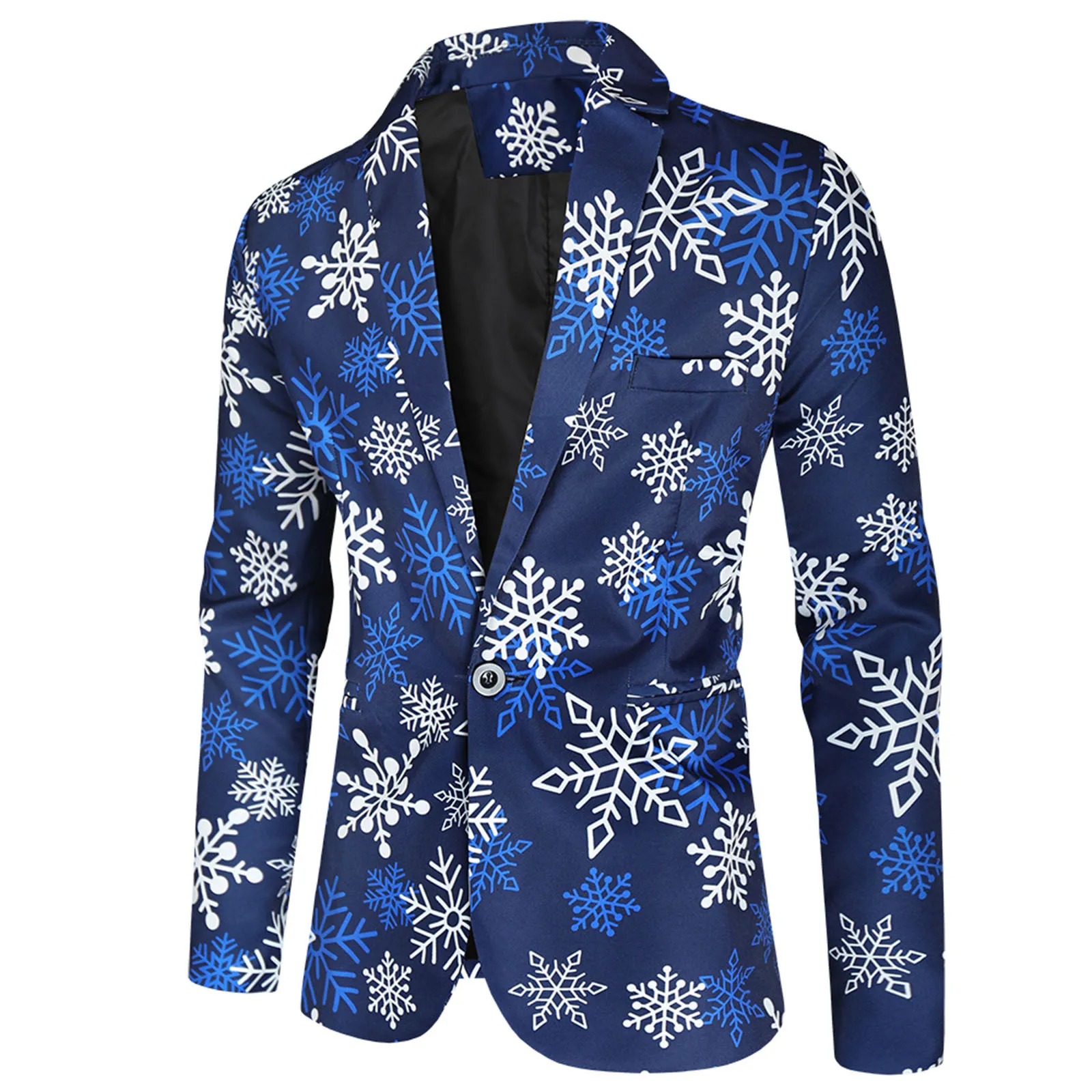 Santa Claus Snowflake Plaid Print Men Christmas Party Suit Jacket Spring Autumn Fashion Long Sleeve One Button Slim Blazer Coat