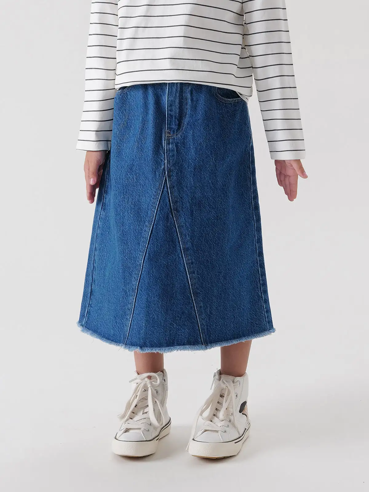 

MARC & JANIE Girls A-Line Denim Skirt Fashion Midi Jean Skirt Kids Cotton Fall Half Dress 241595