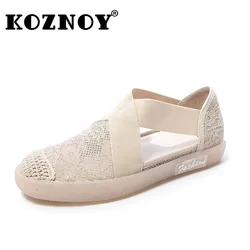 Koznoy 2.5cm New Air Mesh Lace Hollow Summer Lightweiget dobrze dopasowane przytulne wygodne elastyczne wyprofilowane mokasyny sandały buty