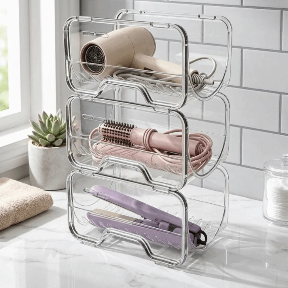 Stackable Curling Iron Storage Rack Transparent Plastic Bathroom Storage Box Space-saving Thickened Bottle Storage  JJ2143LH
