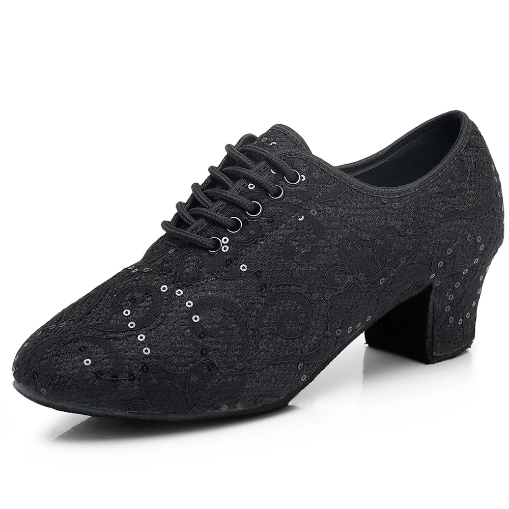 Women's Modern Ballroom Dance Shoes Lace up Closed Toe Professional Latin Teaching Dance Practice Jazz Shoes For Women Heels