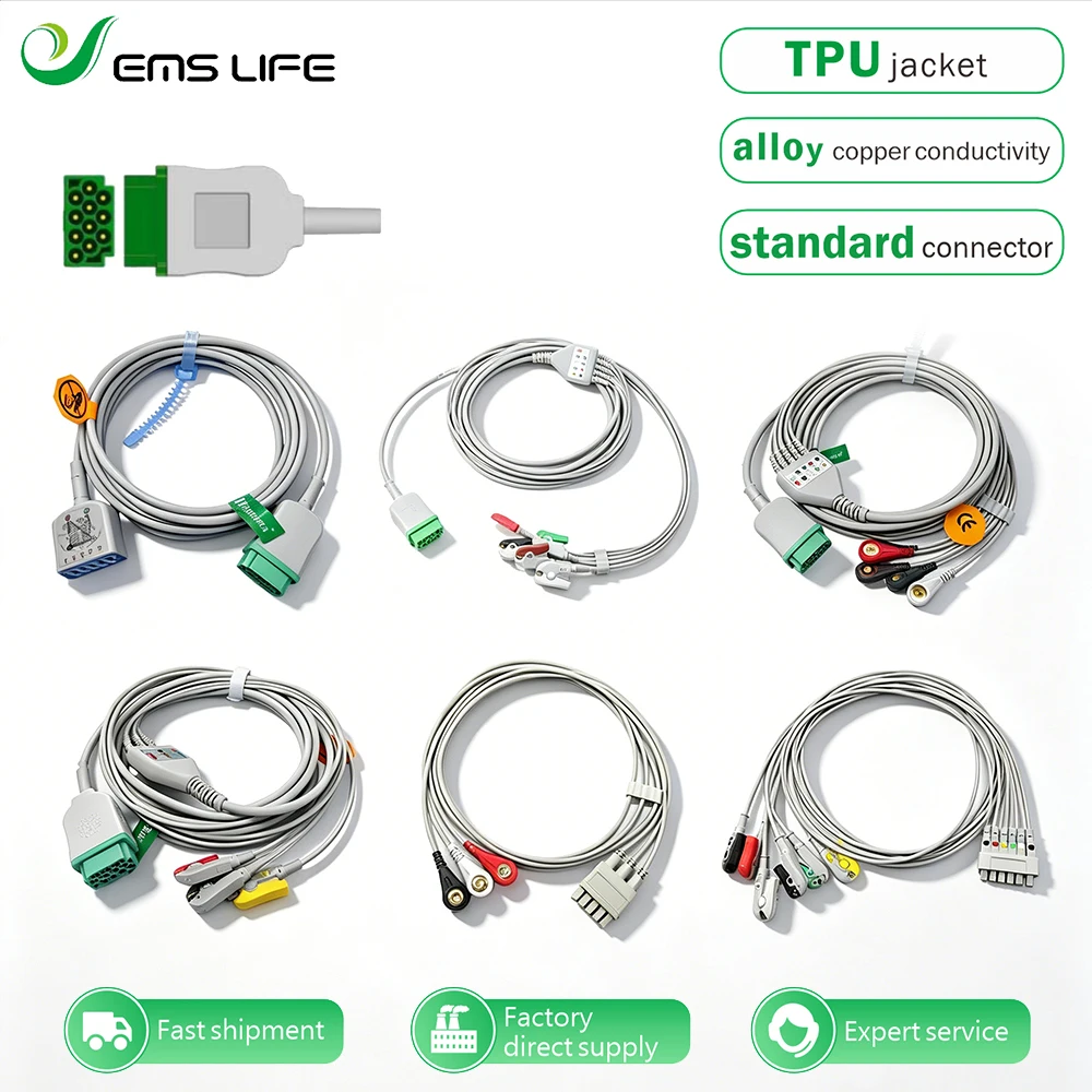 EMSLIFE Compatible EKG ECG Cable Leawires 3Leads 5Leads Snap Grabber for GE Dash PRO1000  Ohmeda B30 B40 Patient Monitor