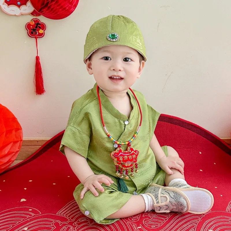 Baby Kids Tang Suit Children Chinese Traditional Photography Clothes Summer Newborn Short Sleeved Outfit Birthday Gift Costume