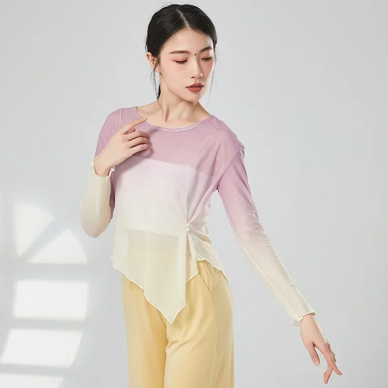 Classical dance clothes elegant body rhyme gradual change gauze clothes Chinese dance adult modern dance practice clothes top
