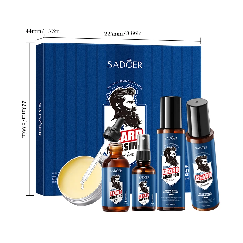 

SADOER Beard Multifunctional Care 5-piece Set With Oil Balm Conditioner Comb Brush Growth Kit 5-in-1 Men's Beard Care Grooming