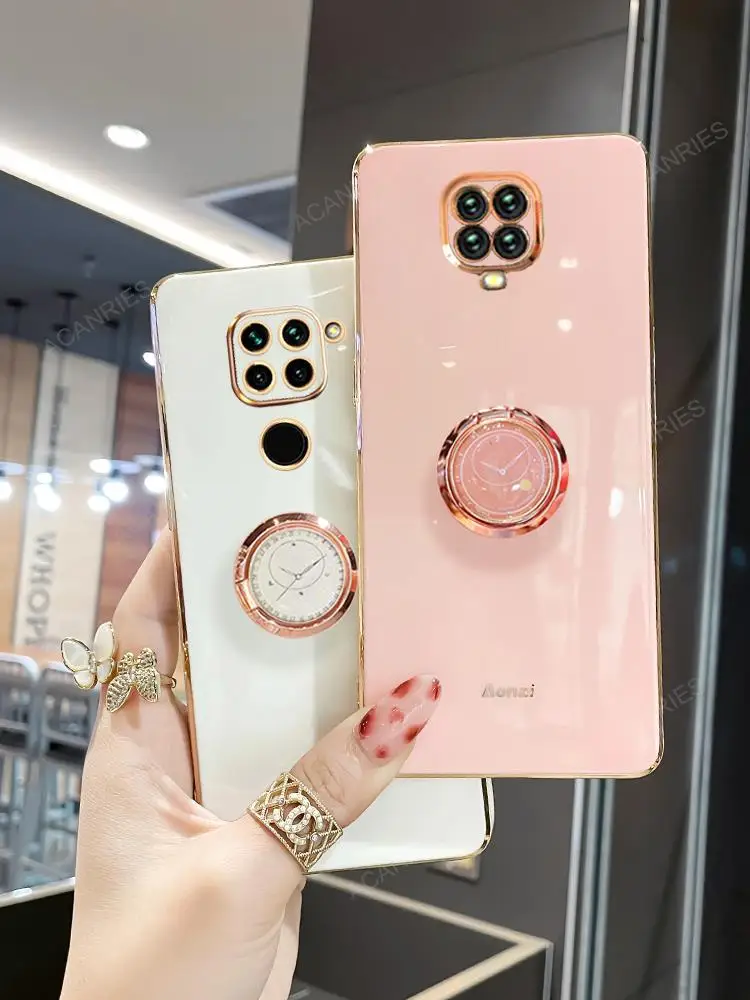 Luxury Ring Holder Case On For Xiaomi Redmi Note 9 Pro Note9 S 9pro Max 9S Plating Silicone Stand Back Cover Xiomi Funda