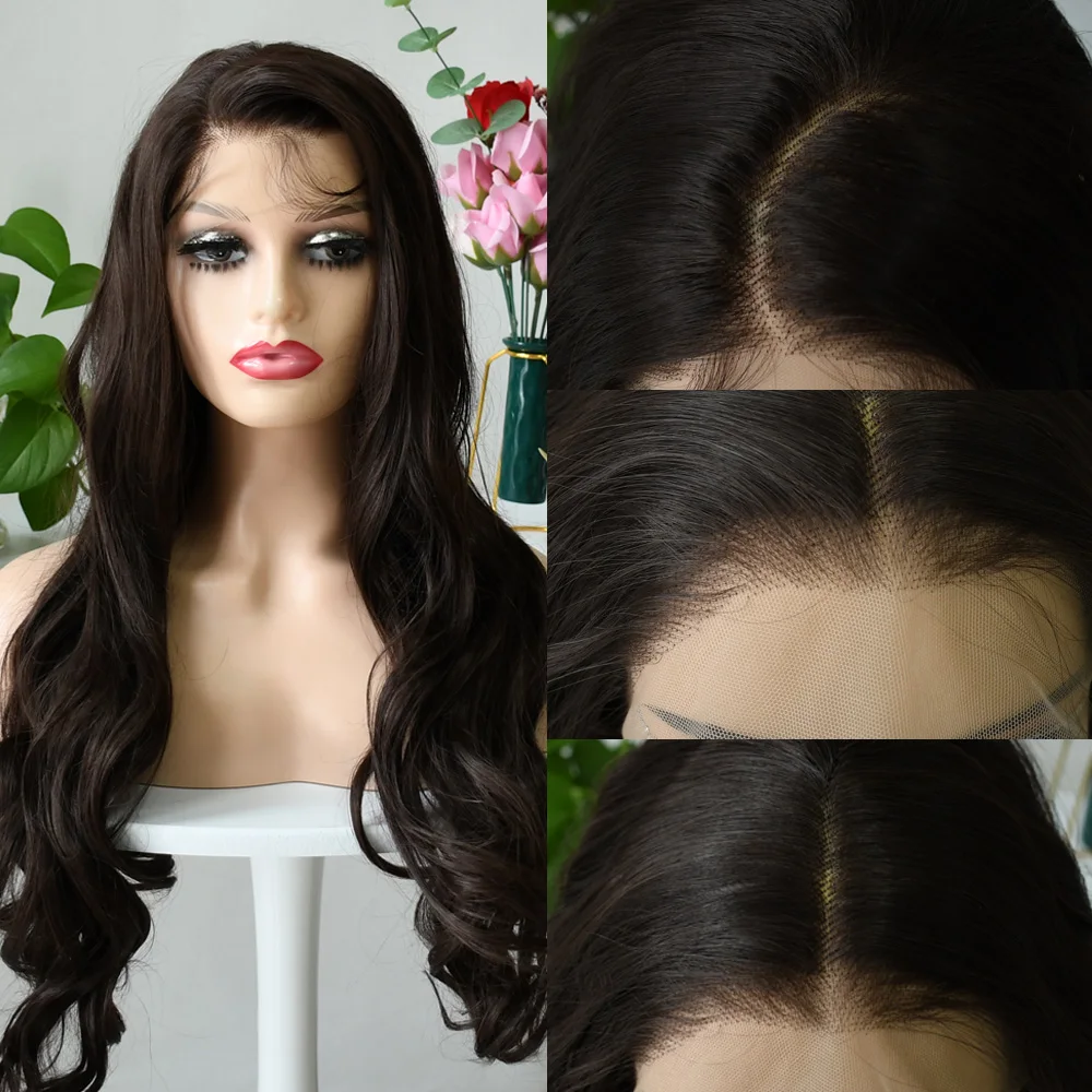 Dark Brown Wig Body Wave 13x4 Hd Transparent Lace Front Wigs Synthetic Wig 30 40 Inch Body Wave Lace Frontal Wig For Women