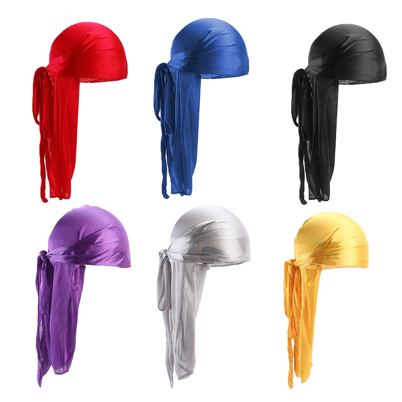 ผู้ชาย Silky Durags Bandanas Turban หมวกวิกผมซาติน Durag BIKER Headwear แถบคาดศีรษะอุปกรณ์เสริมผมยาวพิเศษหาง Du-Rag