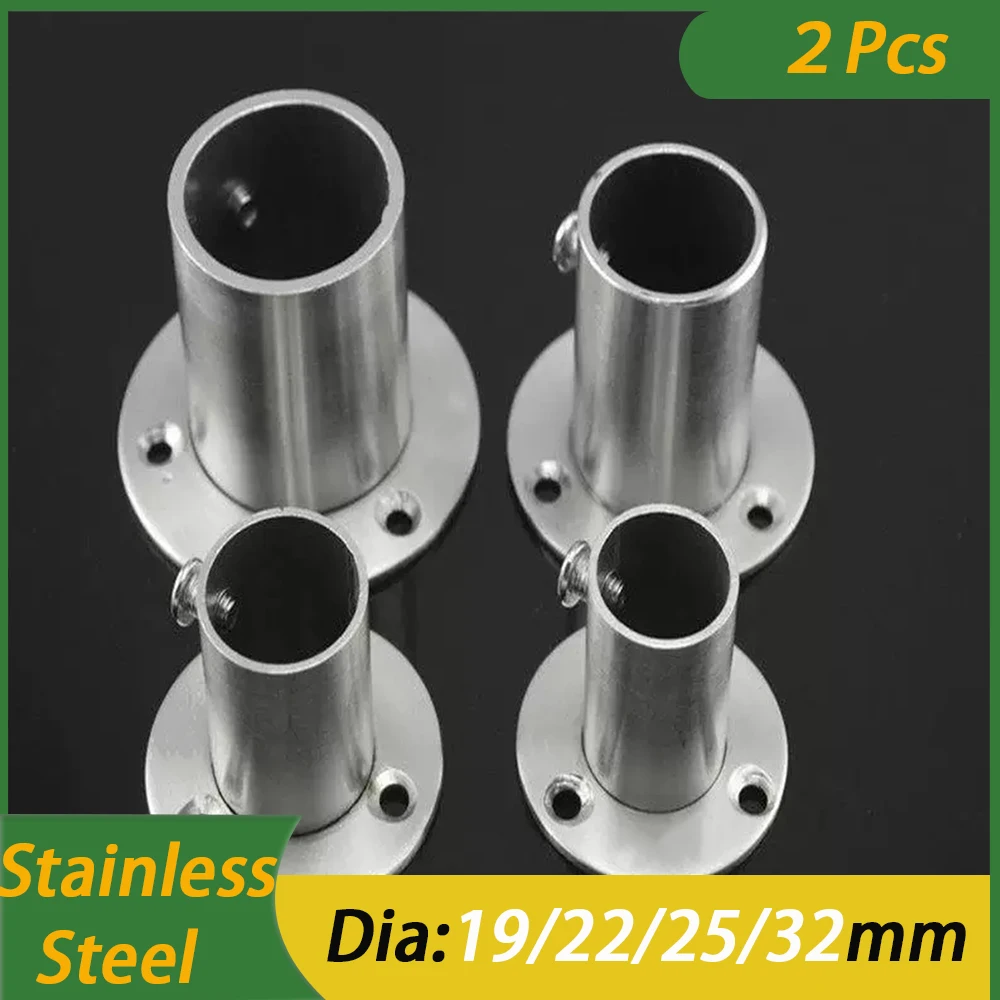 2-4Pcs Round Connection Tube 19 22 25 32mm Stainless Steel Flange Bracket For Wardrobe Curtain Cloth Rod Seat Furniture
