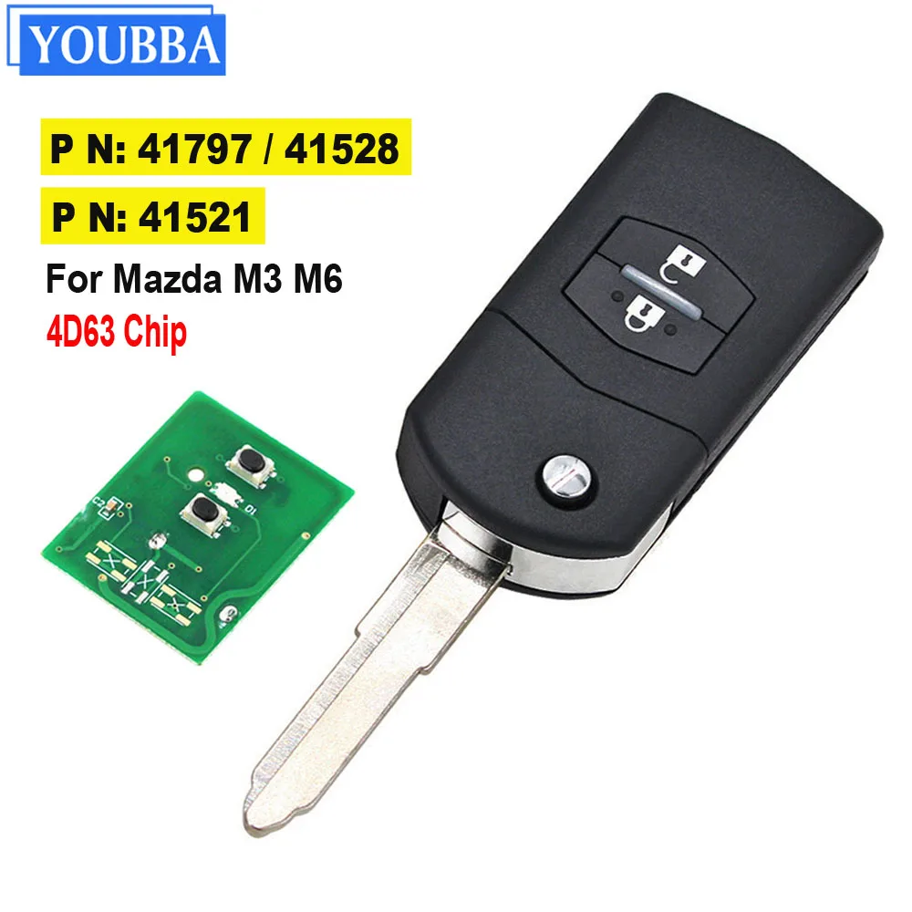 YOUBBA 2 Button Remote Fob Flip Car Key 315Mhz /433Mhz 4D63 for Mazda 3 M3 Axela 6 M6 Atenza Visteon 41797/41528 41521