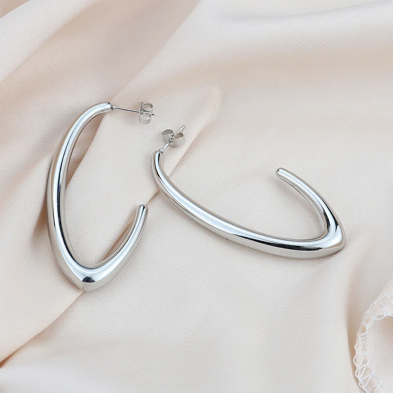 C Golden Hoop Earrings Hip Hop Minimalist Style Stainless Steel Jewelry Daily Wear Accessorie