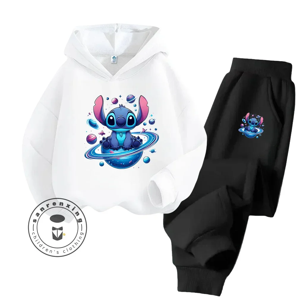 2024 Cartoon Stitch New Long Sleeve Fashion for Kids with Unique Design Spring Autumn Versatile Style Kawaii Sweatshirt Set