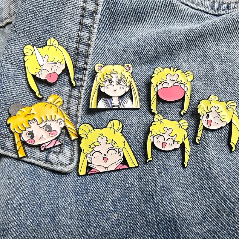 7Pcs Set Sailor Moon Heart Shape Enamel Pins Cartoon Broochs Creativity Metal Badges for Backpack Clothing Jewelry Holiday Gifts view 2