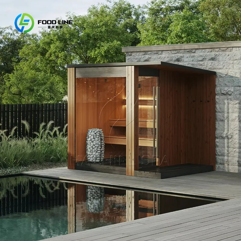 Customized Nordic Design 3-4 Person Outdoor Electric Heated Sauna Cabin Solid Wood Construction LED Lights Included Authentic