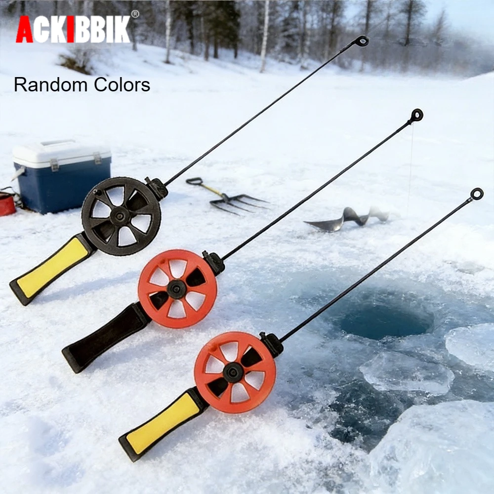 Ackibbik 1pc Random Colors Mini Ice Fishing Rod with Reel Ice Fishing Accessories Winter Fishing Rod Outdoor Fishing Accessories