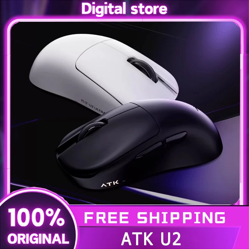 

Мышь ATK U2, трехрежимная беспроводная мышь Paw3950 Paw3395, 8000 Гц, легкая игровая мышь с низкой задержкой, аксессуары для ПК для FPS Gamer