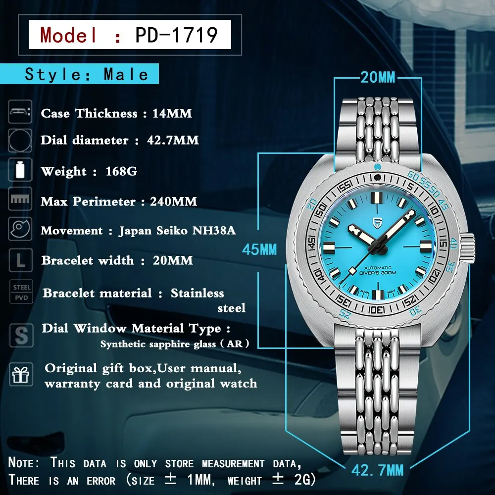 PAGANI DESIGN 2024 New Men\'s Automatic Mechanical Divers Watches NH38 Sapphire Stainless Steel 300m Waterproof AR Watch for Men