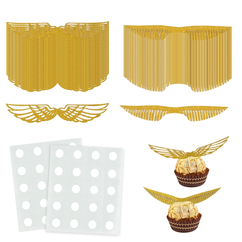 25/50 Stück Flügel Schokoladenkuchen Party Kuchen Dekoration Zauberer Topper Gold Flügel Cupcake Topper Schnappschuss Hochzeit Geburtstag Deko