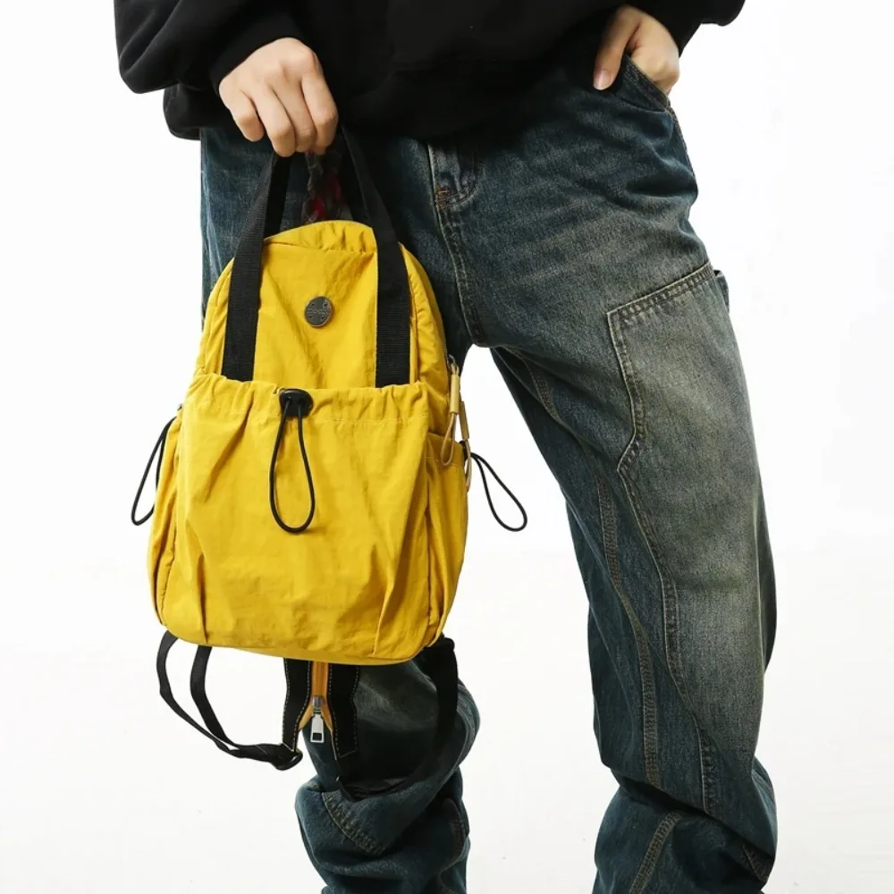 Korean Style Nylon Drawstring Backpack Large Capacity Waterproof Crossbody Chest Bag Solid Color Multifunction Travel Rucksack