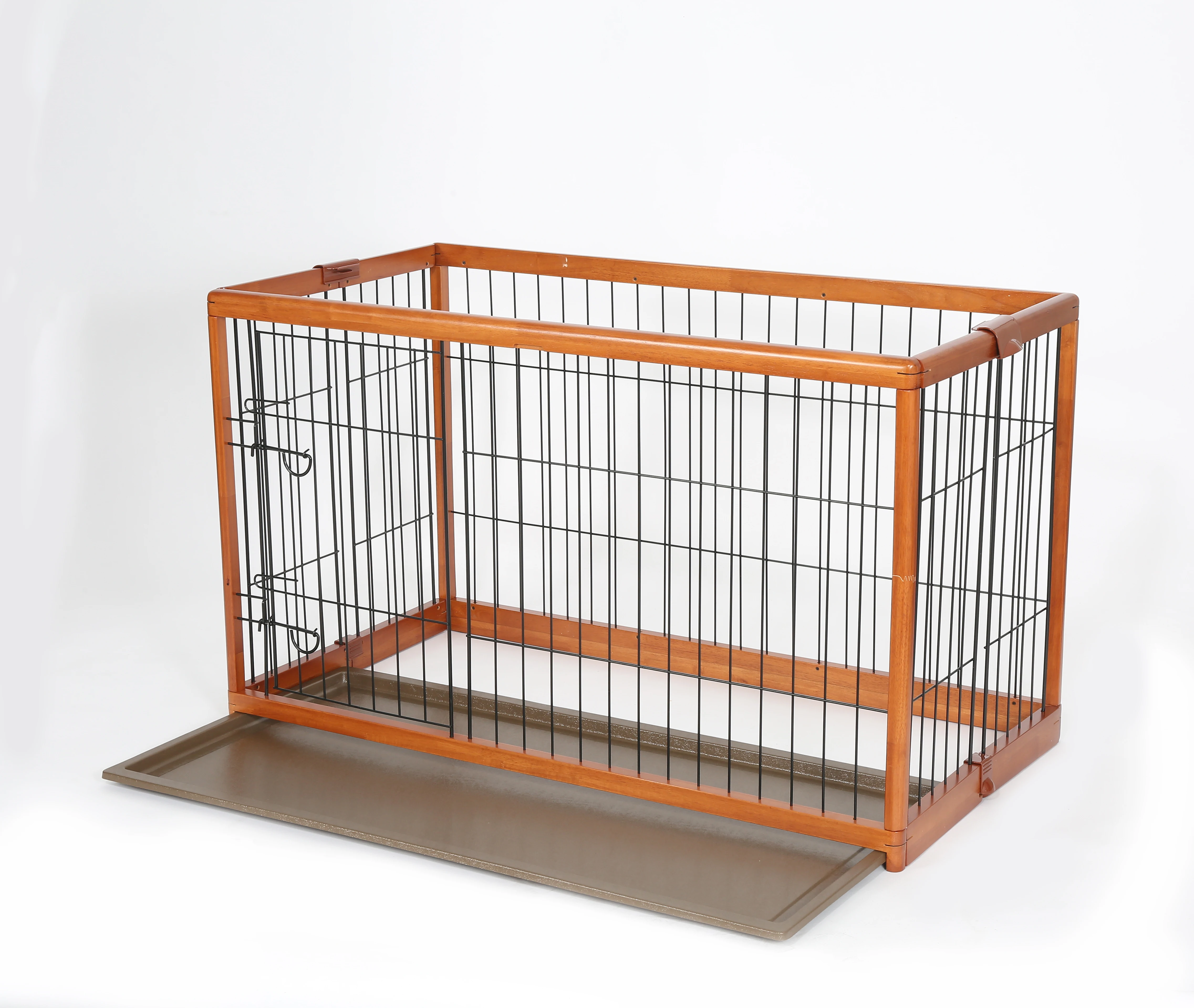 EPW - S Rubber wood foldable pet cage animal iron fence dog kennel metal wire pet cage