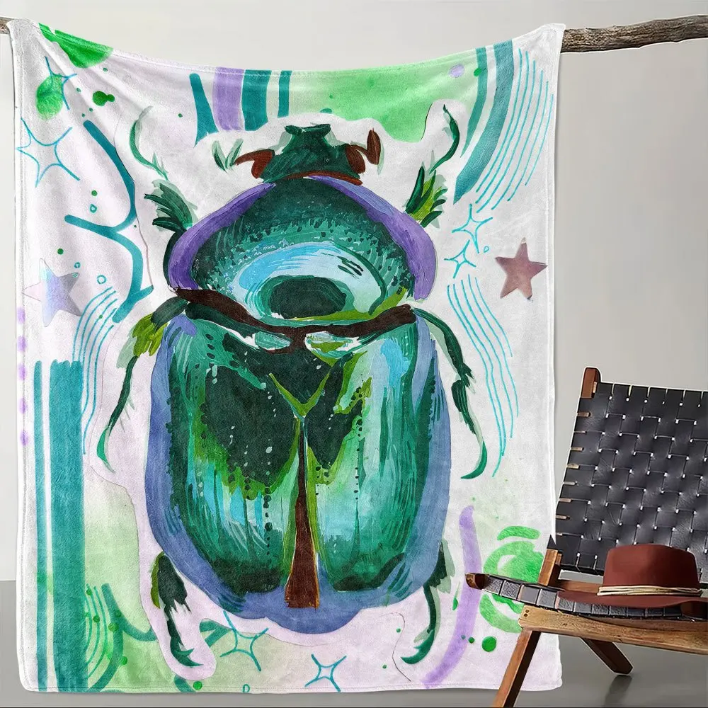 Watercolor Beetle Art Throw Blanket Boho Nursery Decor Psychedelic Nature Print Cozy Plush Sofa Cover Gift for Home Use