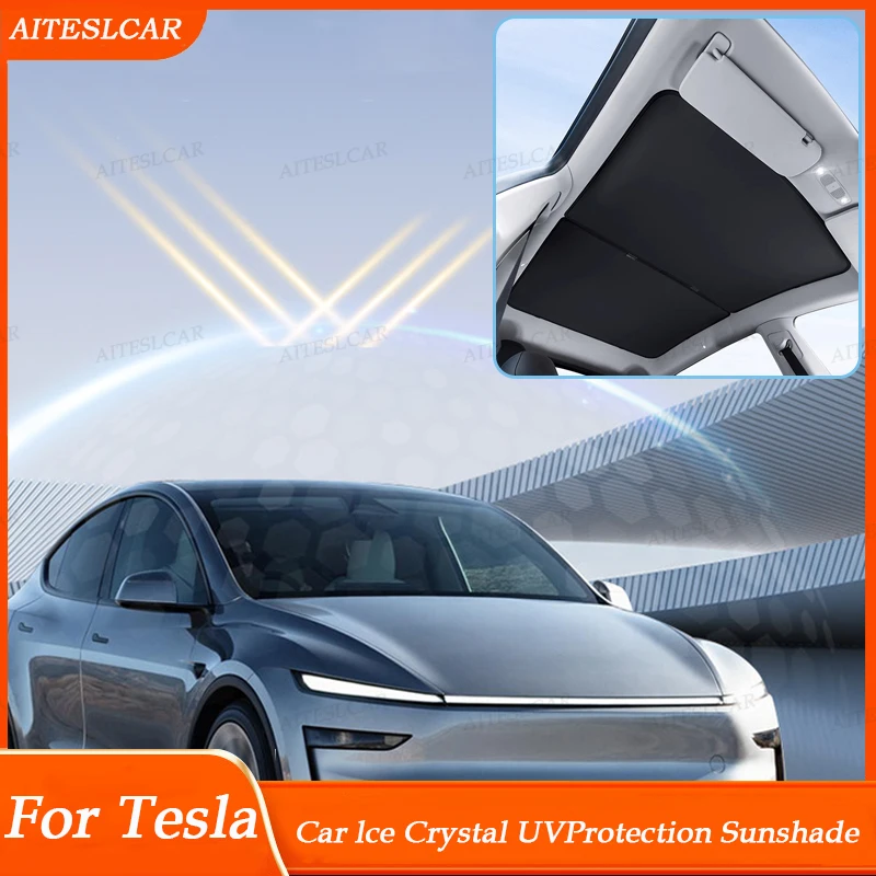 

For Tesla Model 3/Y Model 3 Highland Model Y Juniper 2026 Ice Cloth Buckle Glass Roof Sunshade Car Front Rear Sunroof Skylight