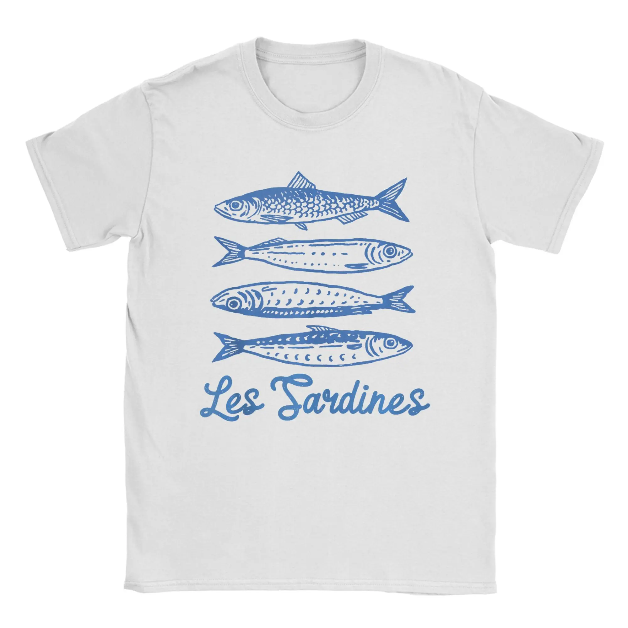 Les Sardines Tinned Fish Retro T-Shirt Beach  Pure Cotton T-Shirts For Men Trendy Cool Printed Tee Shirt Short Sleeves Fun Tees