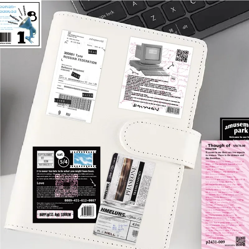 30pcs Black and White Ins Stickers, Packing Sealing Stickers, Hand Account Collage Materials Stickers, Suitcase Stickers