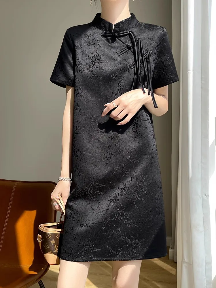 ชุดเดรสผ้าซาตินสไตล์วินเทจสำหรับผู้หญิง ลายปักแบบจีนโบราณ  สำหรับใส่ในชีวิตประจำวัน