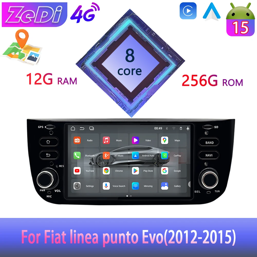 Para Fiat Linea Punto Evo (2012-2015) Android 15, CarPlay, Android Auto, entrada de cámara de reversa, pantalla dividida, navegación y otras funciones.