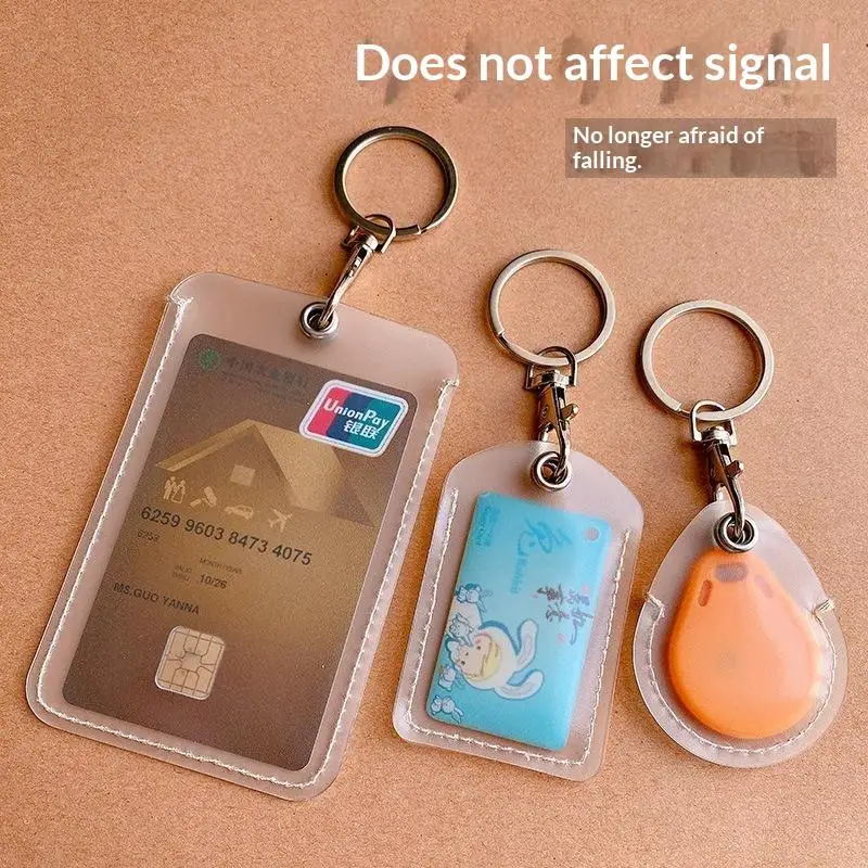 Convenient Transparent Card Holder With Key Ring Protective Shell For Bus ID IC Access Card Storage