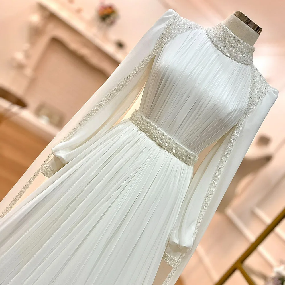 Eightale Arabic Wedding Dress High Neck Customized Ivory Bridal Gown Long Sleeves Muslim A-Line Sequin Bride Party Dress