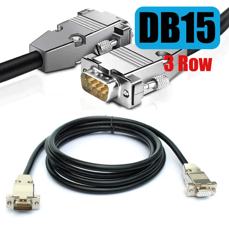 26AWG DB15 3 Row Metal Extension Line 15Pin Male to Female Data Cable HDB15 Connection Wire for CNC Machine Tool Communication