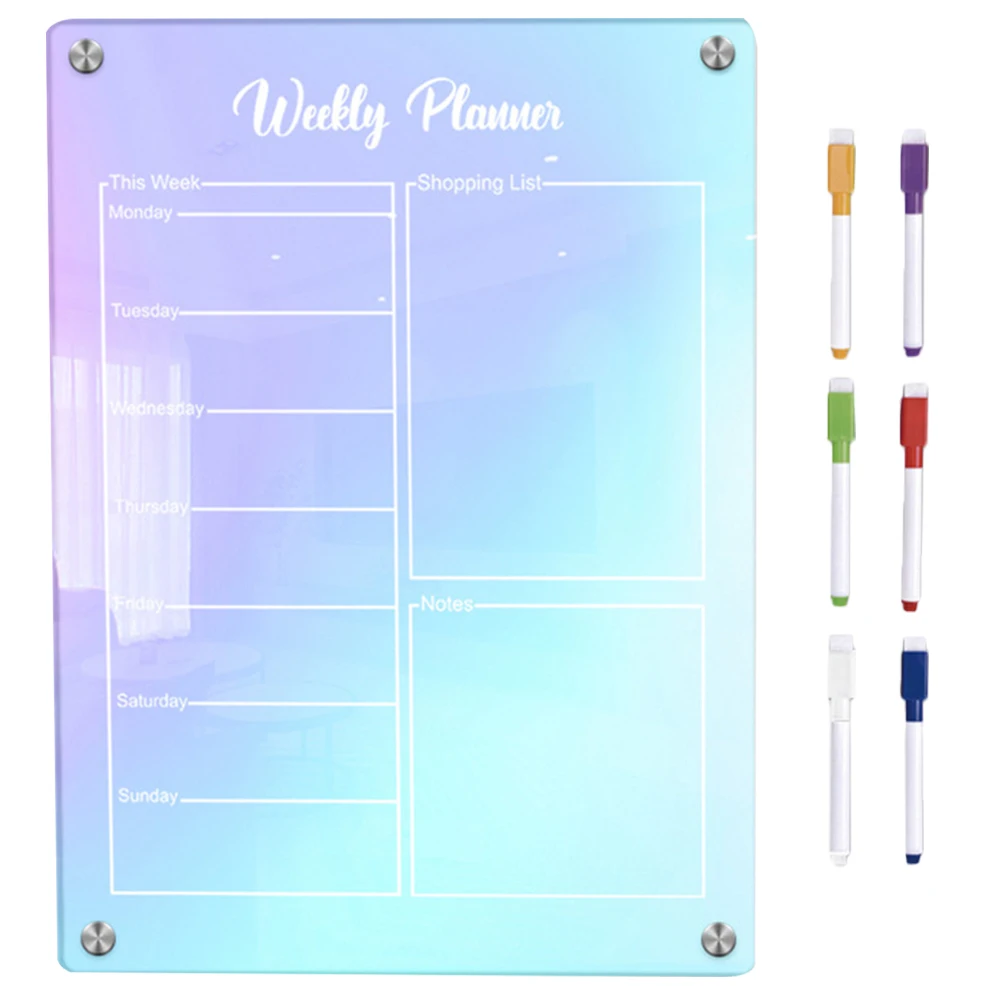 

1 set Magnetic Planner Erasable Board Dry Erase Weekly Fridge Calendar Kitchen Decor Colored Meal Plan Reusable Acrylic