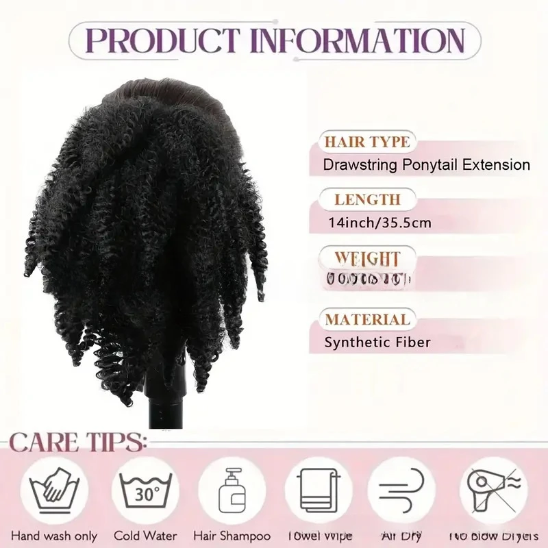 Caterpillar cordão cabelo coque rabo de cavalo sintético peruca afro kinky encaracolado peruca encaracolado africano
