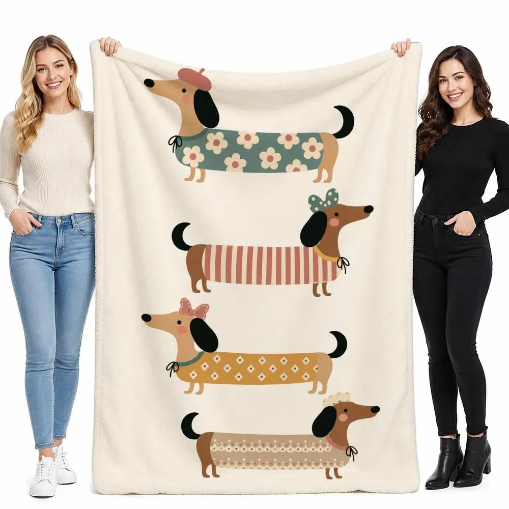 Boho Dachshund Gift for Women Throw Soft Cozy Flannel Blanket for Couch Sofa Bed, Mid-Century Modern Art Lover Gift