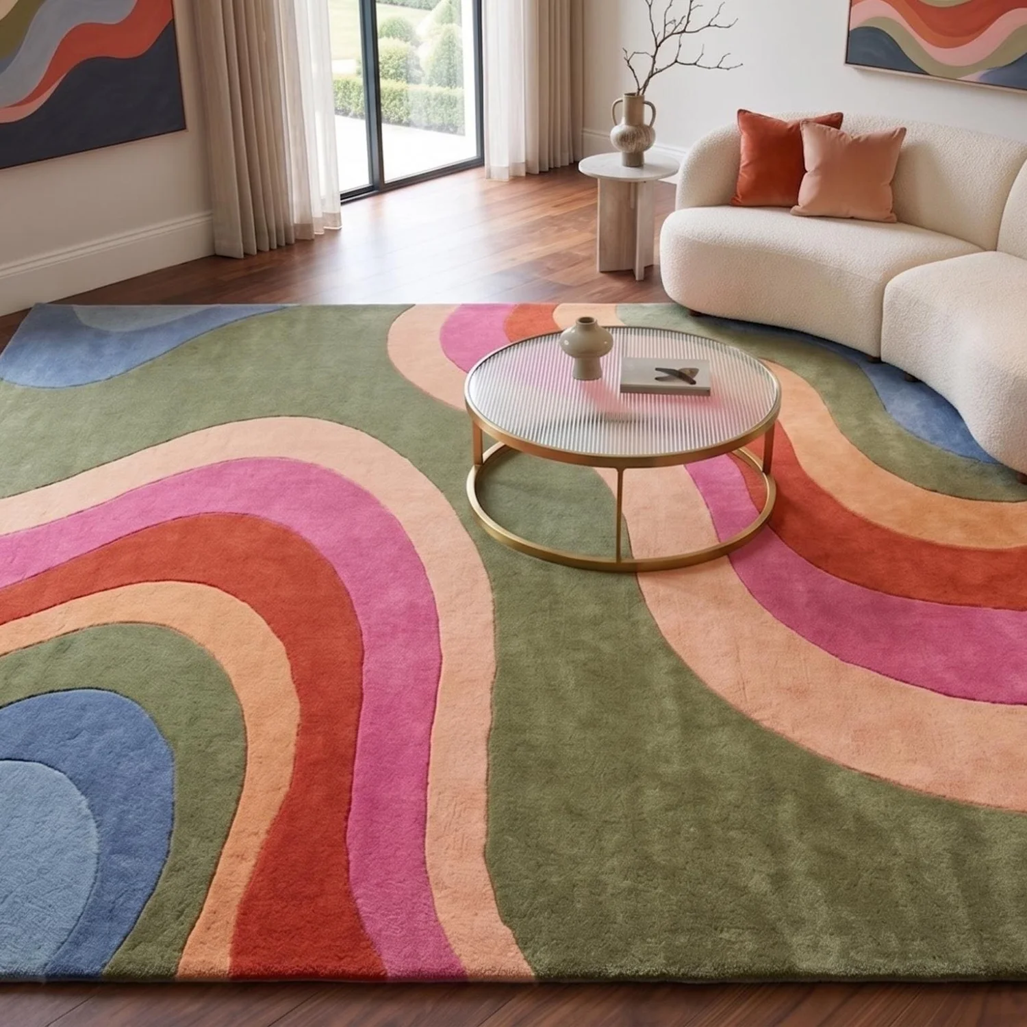 Room Decor Rug  H1and Tufted Wool Rug, 8x10 Wavy Swirl Abstract Carpet