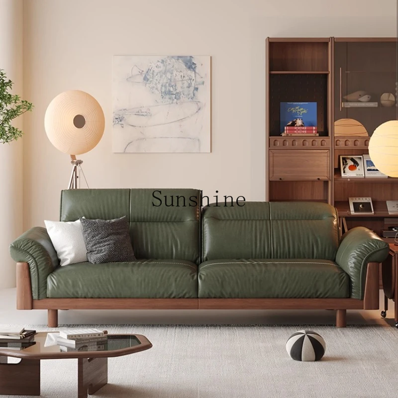 

North American black walnut antique leather solid wood simple sofa