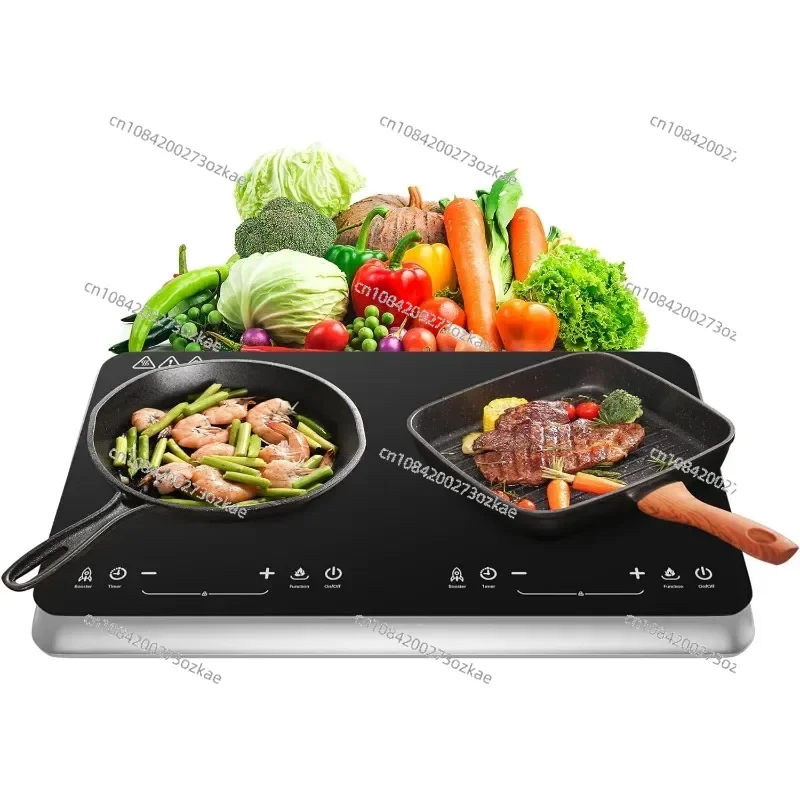 Double Induction Cooktop Burner with Fast Warm-Up Mode, 1800w 2 Induction Burner with 10 Temperature 9 Power Settings