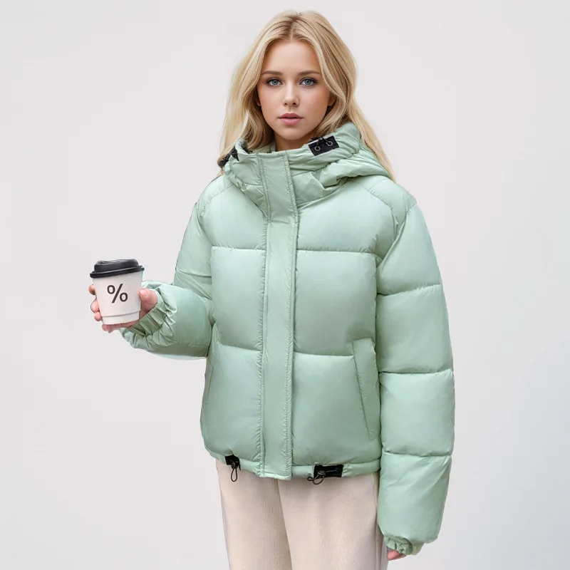 Abrigo de invierno para mujer, puños elásticos con cordón recogido individual para mujer, abrigo acolchado grueso minimalista a prueba de viento