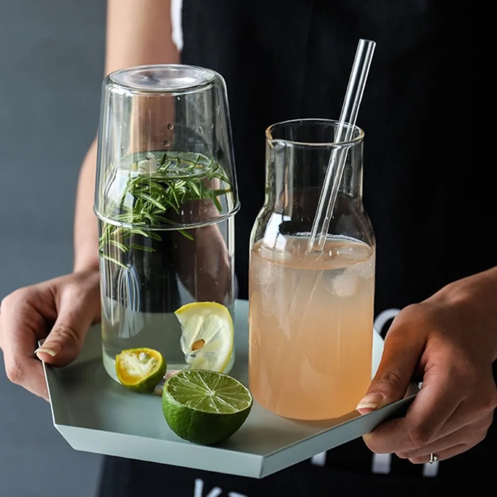 Transparent Bedside Glass Water Carafe Heat-resistant With Cup Living Room Cold Kettle Pointed-tip Flow Guide Design Water Jug