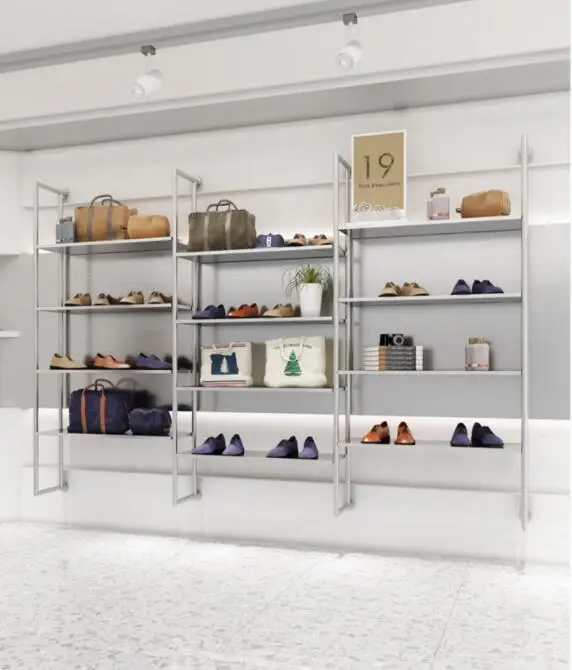 Stainless steel brushed exhibition rack wall shoe bag rack men's shop shoe bag display rack