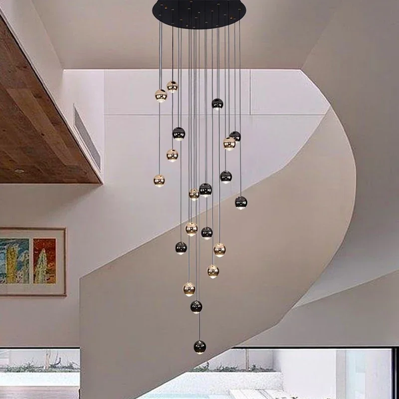 

Modern Simple Home Decor Aluminum Round Ball Chandelier A Living Room Staircase Long Pendant Indoor Lighting Lusters Luminaires