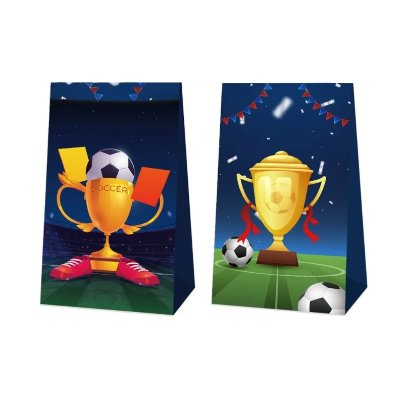 Y1UB 2Pcs Soccer Theme Party Favor Bags with Stickers Festive Soccer Party Bags Standalone Goodie Bags for Sporty Celebration