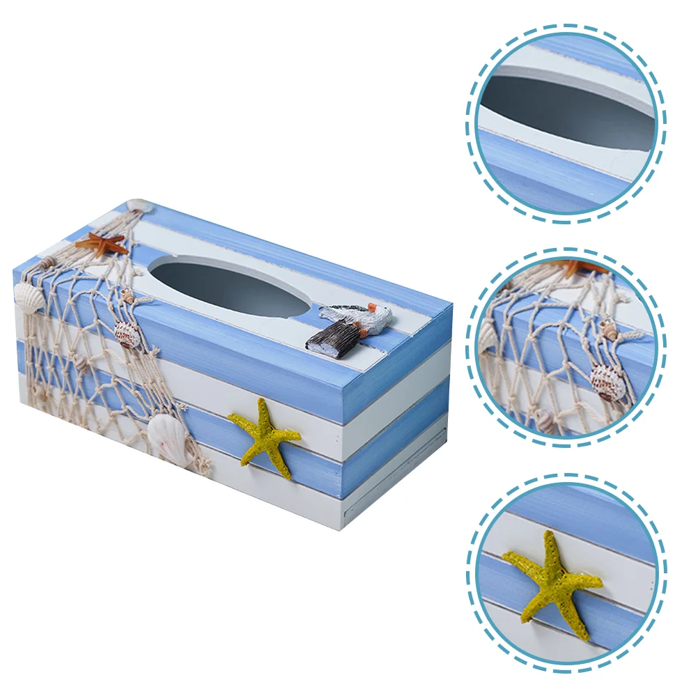 

Ocean Wind Tissue Box Decor Sea Nautical The Mediterranean Holder Beach Room Cover Rectangular Resin Wood Travel