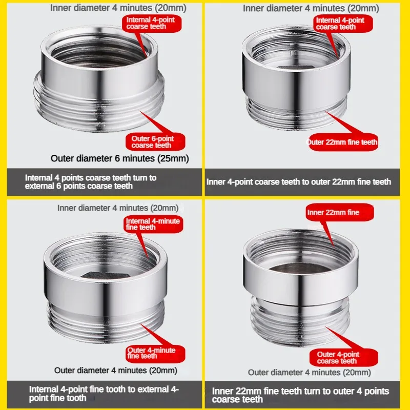 Adaptador de grifo de diente fino interno y externo, accesorios de conversión, 22 vueltas, 16, 18, 20, 22, 24, 26, 28, 30, 32mm