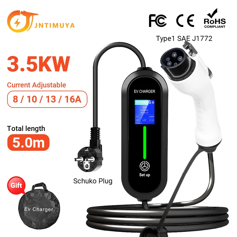 

JNTIMUYA EV Portable Charger Type2 GBT Plug Connector 16A 1Phase 3.5KW Type1 5m Wallbox Charging Station for Electric Vehicle