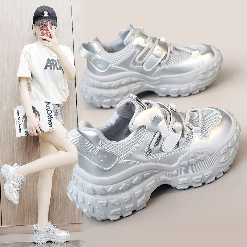 High Appearance Level Thick Bottom Lace-up Mesh Cloth Fashion All Comfortable Non-slip Breathable Sports Women's Single Shoes